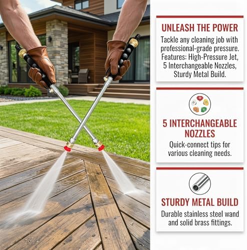 Garden Hose Nozzle High Pressure, Pressure Washer Gun for Garden Hose with 5 Interchangeable Nozzles, Jet Hose Pressure Nozzle for Car, Patio & Garden Cleaning – Black - Image 4