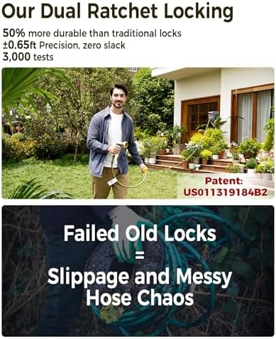 GLAHODEN Retractable Garden Hose Reel 1/2 in x 130 ft Upgraded UV Resistant Heavy Duty Automatic Hose Reel Wall Mount 3/4 in Brass Fitting 9 Pattern Nozzle Any Length Lock Slow Retraction - Image 6