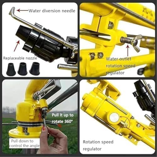 Farm Irrigation Spray Gun, 360° Adjustable Sprinkler with 6 Nozzles, Pressure Gauge, 2 Speed Settings, Large Area Watering for Lawn, Garden, Agriculture - Image 5