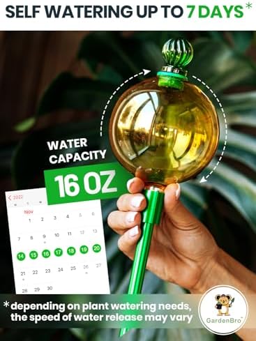 16 Oz 3 pcs Plant Watering Globes for Indoor Plants with Metal Self Watering Planter Insert - Premium XL Glass Hand-Blown Globes - Automatic Plant Waterer Indoor [Golden, Green & Crystal] - Image 2