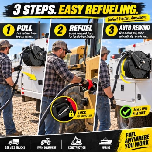 SILVEL 1 Inch Diesel Fuel Hose Reel 50 ft Retractable Spring Rewind - Image 5