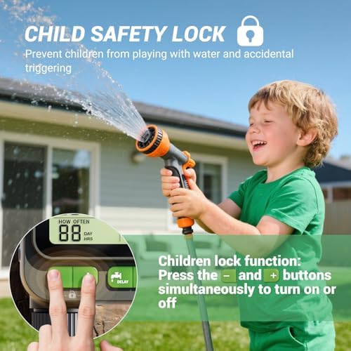 NexusLab Sprinkler Timer with Remote Control, 4-Program Automatic Hose Watering Controller for Garden, Lawn and Greenhouse, Rain Delay, Manual Watering, Child Lock, IP65 Outdoor Design - Image 6