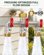 3-Way Garden Hose Splitter, Heavy-Duty Brass, 3/4" GHT, (Red) - Image 6