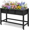 DWVO Raised Garden Bed HDPE with Wheels 47x18x31in Weather-Resistant Poly Wood Raised Planter Box Outdoor with Legs, Elevated Planter Box for Patio Balcony Backyard, Black by DWVO