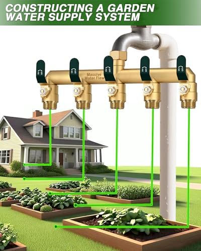 5 Way Hose Splitter, Heavy Duty Full Flow Garden Hose Splitter with 5 Large Metal Handles, Brass Water Hose Bib Splitter, T Adapter Connector with 3/4 - Inch GHT Thread (Green) - Image 7