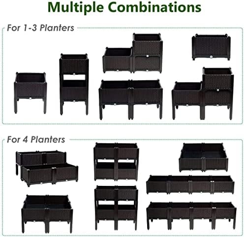 GRAFFY Set of 4 Raised Garden Bed Kits, Elevated Garden Beds with Self-Watering Design, Raised Garden Boxes for Flowers Vegetables and Herbs, Planting Box Container for Patio Yard Balcony (Brown) - Image 3