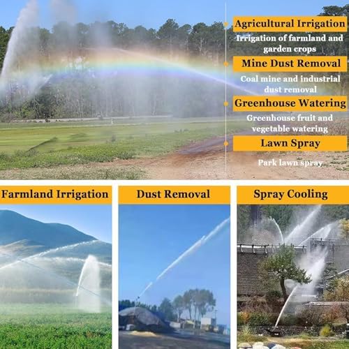Agricultural Irrigation Sprinkler, Heavy-Duty Impulse Impact Sprinkler with Pressure Gauge and Replacement Nozzle, 360° Rotary Large-Area Watering Spray, Flange Connection, for Farm Lawn Garden - Image 3