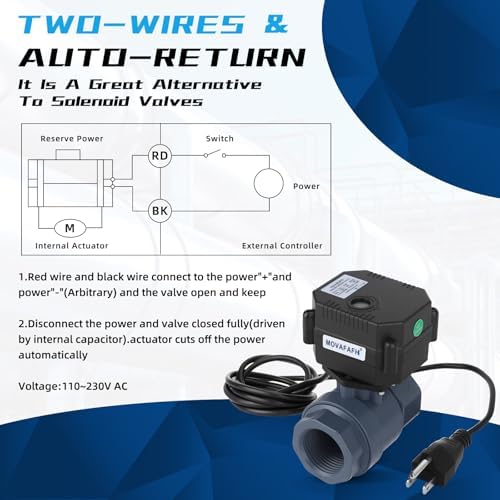 3/4" UPVC Motorized Ball Valve - 2 Wire Auto Return Electric Water Valve Normally Closed with Full Port, 110-230V AC Automatic Ball Valve With U.S.Plug, IP67 - Image 4