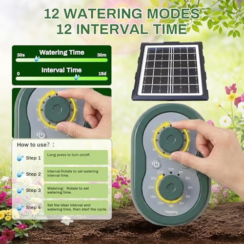 50FT Solar Automatic Drip Irrigation Kit System, Smart Self-Watering System with USB Charging for Outdoor Indoor Use, 2200mAh Automatic Watering System Supports 15 Pots for Garden, Balcony & Patio - Image 3