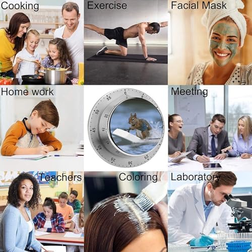 Water Skiing Squirrel Digital Timer for Kids Stainless Steel Mechanical Kitchen Timer Sleek Cooking Timer 60 Minute Cute Countdown Timer for Baking Cooking Home Kitchen Gift - Image 5