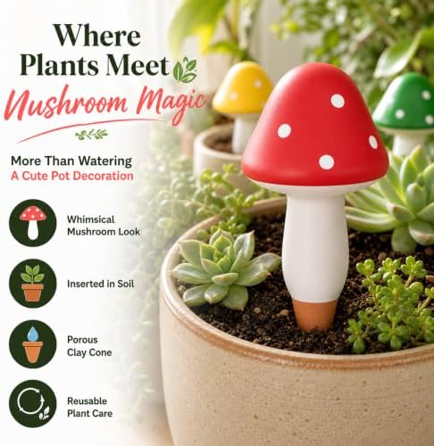 16 Packs Terracotta Watering Spikes Mushroom,Plant Self-Watering Devices - Image 2