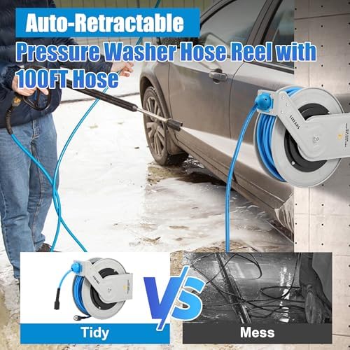 FIXFANS Pressure Washer Hose Reel with Hose, Pressure Washer Gun with Mini Foam Cannon - Image 3