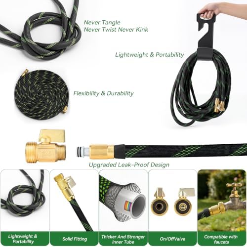100FT Garden Hose 100 Feet Non-Expandable Heavy Duty Garden Hose with 8 Pattern Spray Nozzle, Flexible Kink-Free Water Hose with Brass Fittings for Watering Lawn, Yard, Car Washing - Image 3