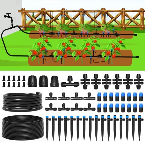 MIXC 230FT Quick-Connect Drip Irrigation System Kit, Automatic Garden Watering System with 1/4" & 1/2" Fast-Lock Tubing - Adjustable Nozzles & Sprinklers for Garden, Greenhouse, Lawn, Potted Plants by MIXC