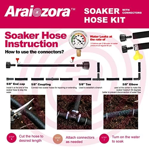 Soaker Hose 150FT 1/2 Inch Premium Kit with Solid Brass Connectors & Stakes, for Deep Root Watering in Flower Beds & Landscaping - Image 5