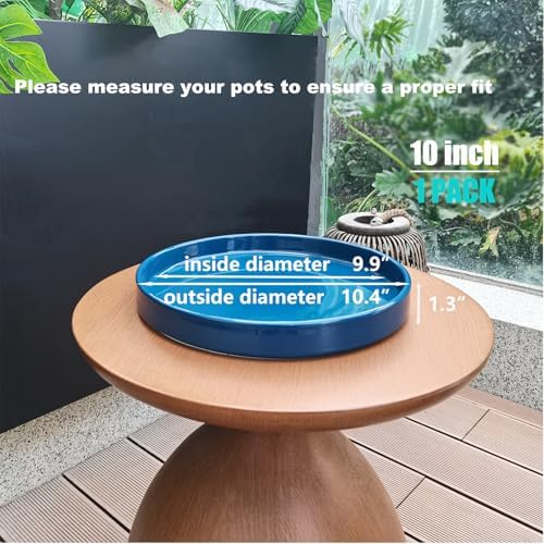 Ceramic Plant Saucer Pot Tray 10 Inch, Blue Planter Saucers 5 7 9 10 12 Inch for Indoors Outdoor, Flower Pot Saucers for Holding Water Drips and Soil - Image 3