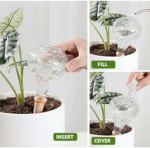 12 oz Plant Watering Globes, Clear Glass Self Watering Bulbs Top Fill with Terracotta Spikes Stake, Self Watering Planter Insert Vacation Automatic Plant Waterer Device for Indoor & Outdoor 2Pack - Image 4