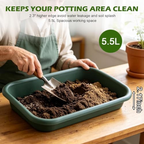 5 Pack Plant Potting Tray- Multifunctional Garden Tidy Tray, 17"x12", Green - Image 2