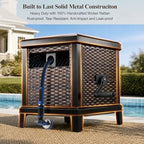 150FT Wicker Rattan Garden Hose Reel Hideaway Storage Deck Box, Metal Frame - Image 4