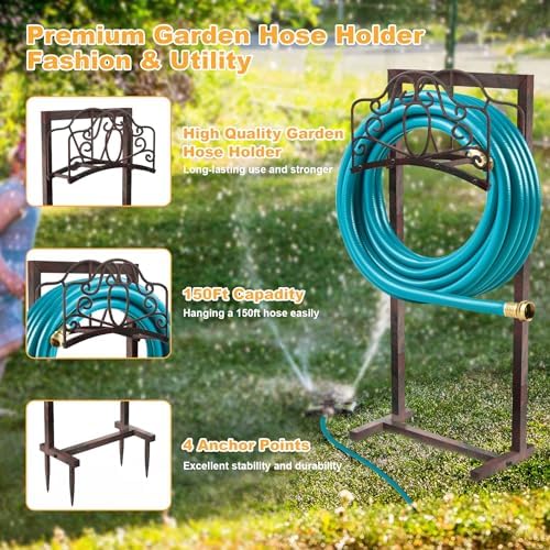 Garden Hose Holder, Heavy Duty Storage Reel Stand, Rustic Floral - Image 4