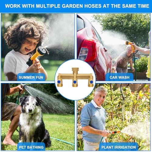 Brass Garden Hose Splitter, 3 Way Hose Splitter, Outdoor Hose Splitter, GHT 3/4 in. Female Inlet and 3 Way 3/4 in. Male Outlet for Regulating and Shutting Off Water Flow - Image 2