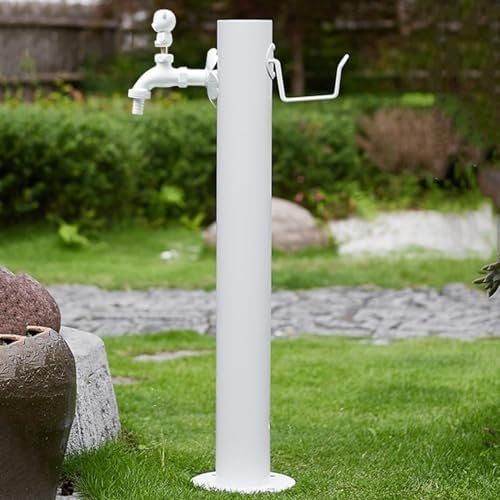 Outdoor 304 Stainless Steel Cylindrical Vertical Garden Water Column, Decorative Yard Hydrant Water Feature Fountain, Freestanding Garden Hose Holder with Full Copper Faucet,for Irrigation and Water by Unknown