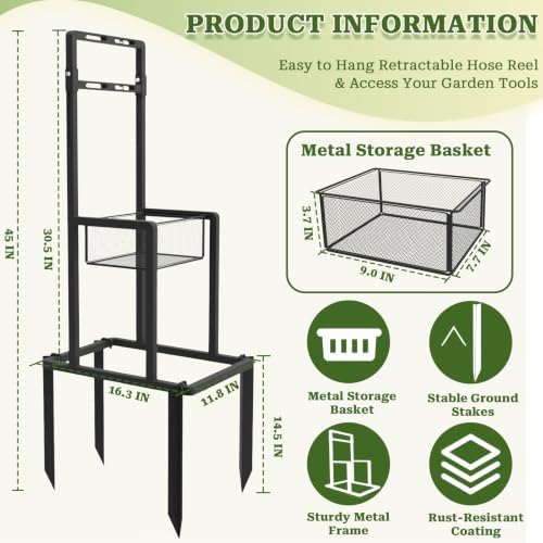 Retractable Hose Reel Stand, Ground Mounted, Adjustable, Fit Most Hose Reel - Image 6