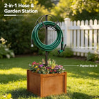 AceOrbit 2-in-1 Garden Hose Holder with Planter Box, Freestanding Heavy Duty Metal Water Hose Stand with Wooden Flower Pot 15.75", Detachable Organizer Rack for Patio Lawn Yard Garden Decor - Image 3