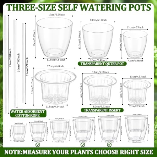 Self Watering Plant Pots, 4.3''/5.1''/6.6'', Transparent, 24 Pcs - Image 2
