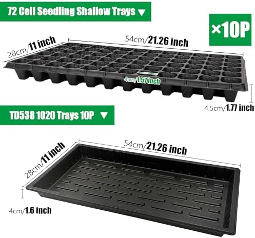 RooTrimmer 10 Pack 1020 Seed Starter Trays and 10 Pcs 72 Cell Plug Trays, Thick Durable Seedling Plastic Nursery Tray for TD538 1020 Tray Germination (10 Sets) - Image 2