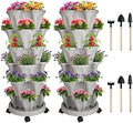 GameXcel Vertical Planter Tower - 6 Tier Stackable Garden Planters with Wheels and Tools Plant Pots for Strawberry Herb Flower and Vegetable Indoor Outdoor Use Gray 2 Pack by GameXcel