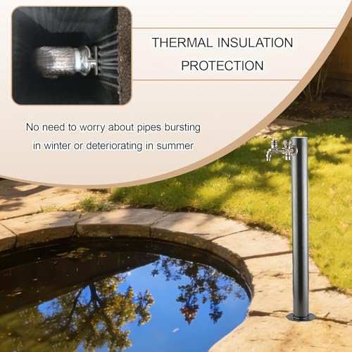 Stainless Steel Water Hose Stand with Copper Faucet, Vertical Garden Water Column, Outdoor Side Inlet Landscape Feature, Durable & Versatile for Gardens, Patios, and Lawns (Antique 5) - Image 3