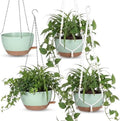 Sliner Set of 4-12 Inch Self Watering Hanging Planters Includes Hanging Pots and Outdoor Hanger Plant Pots with Drainage Holes 2 Types of Hanger Basket Hooks for Patio Garden(Green Brown) by Sliner