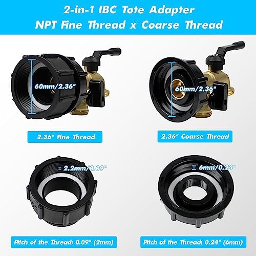 Upgrade Double Outlet IBC Tote Fittings, 275 330 Gallon IBC Tote Tank Hose Adapter 2.36" Fine Thread Water Tote Tank Hose Adapter, IBC Tote to Garden Hose Adapter for IBC Tote Water Tank - Image 3