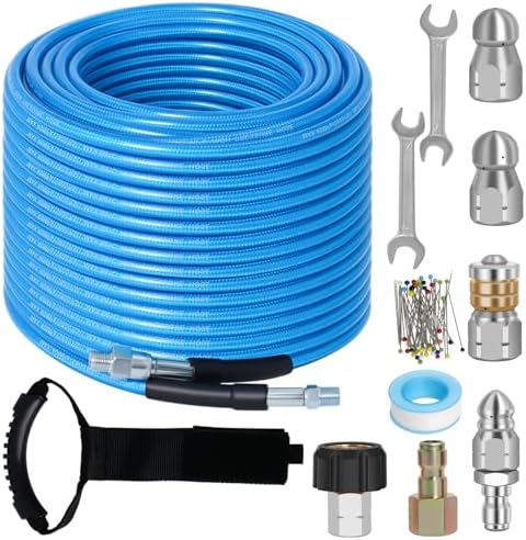 150FT 1/4-In Sewer Jetter Kit, 5800 PSI Pressure Washer Drain Cleaner Hose by Zejoot