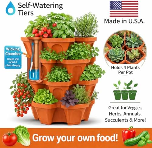 Vertical Garden Planter 4 Tier Stackable System 16 Plants, Space Saving Herb, Strawberry & Food Crop Planter with Center Support Hole for Indoor Outdoor Gardening (4, Terracotta, Small) - Image 3