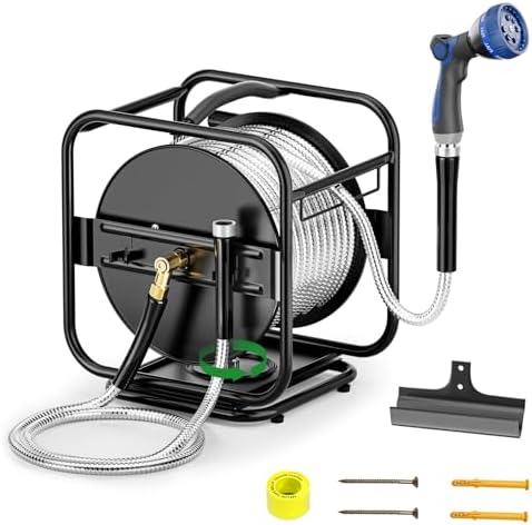 SPECILITE Garden Hose Reel With 100Ft Metal Water Pipe, 360° Rotation Frame by SPECILITE