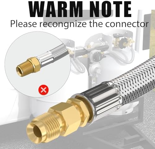 2 Packs RV Propane Pigtail Hoses, 24 Inch Stainless Steel Braided Camper Tank Hose with Gauge,Rv lp Gas Hoses Connector for Standard Two-Stage Regulator, 5-100lb,1/4" inverted male flare/POL Fitting - Image 6