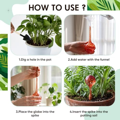Mifoci 6 Set Plant Watering Devices, 6 Glass Water Bulbs with 6 Terracotta Water Spikes for Plants and 2 Funnels, Plant Watering Globes Set for Indoor and Outdoor Garden - Image 3