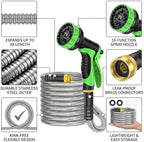 25FT Stainless Steel Garden Hose with 10-Pattern Spray Nozzle - Image 2