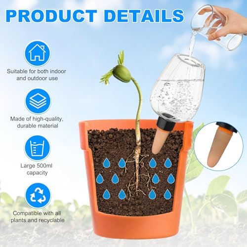 M METERXITY 3-Pack Plant Self Watering Globes, 5.1 oz Plastic Rose Water Bulbs Top Fill for Indoor/Outdoor Plants, Self Watering Spikes Slow Release Terracotta [White] - Image 2