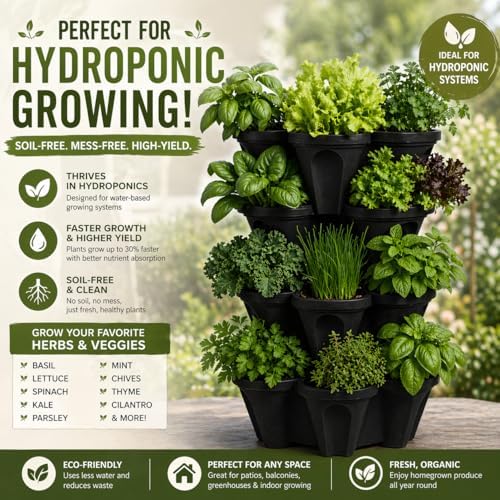 Vertical Garden Planter 4 Tier Stackable System 16 Plants, Space Saving Herb, Strawberry & Food Crop Planter with Center Support Hole for Indoor Outdoor Gardening (4, Midnight Black, Small) - Image 2