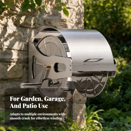 Wall-Mounted Hose Reel with Crank Easy to Install Stainless Hose Reel Washing, L - Image 7