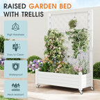 Resin Raised Garden Bed with Trellis and Wheels - Plasitc Planter Box with Trellis Outdoor with Drainage Holes & Water Monitor for Climbing Plants, Flower, Ashen(61.2" H) - Image 5