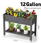 Elevated Raised Garden Bed with Legs, 33.66" Tall Self-Watering Resin Outdoor Planter Box with Storage Shelf, Drain Plug Water & Monitor for Plants Vegetables Flowers Fruits (Black) - Image 2