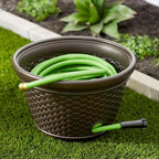Suncast 2 Pack Decorative Wicker Garden Hose Holder Pot with 4 Drain Holes for 100 Foot Hoses, Java - Image 4