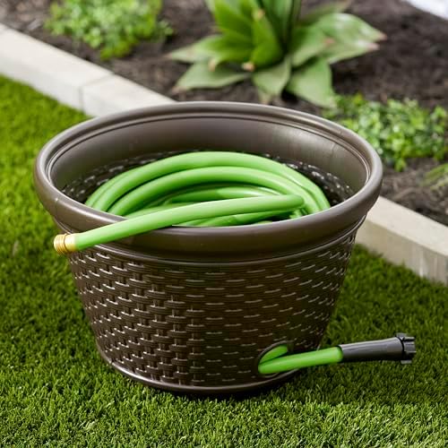 Suncast 2 Pack Decorative Wicker Garden Hose Holder Pot with 4 Drain Holes for 100 Foot Hoses, Java - Image 4