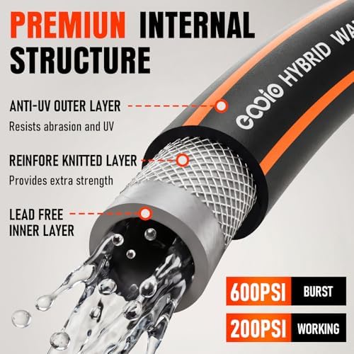 Garden Hose 100 ft x 5/8", Heavy Duty Water Hose, Flexible and Durable, Kink Resistant Lightweight Hybrid Hose, Leakproof Yard Hose with Male to Female Fittings - Image 5