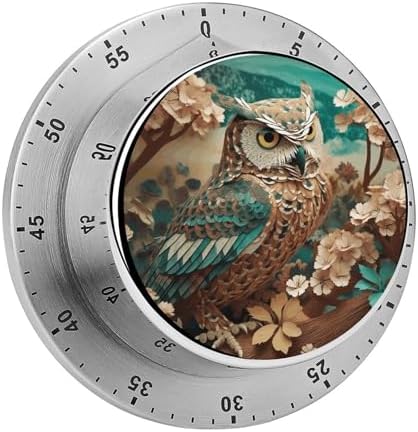Mechanical Kitchen Timers for Cooking,Owl Printed 60 Minute Magnetic Countdown Timer,Cute Cooking Timers with Alarm,Stainless Steel Time Timer Manual No Batteries Required by Unknown