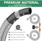 Upgraded 5FT Propane 2 Way Splitter Adapter Hose Stainless Braided Y Splitter Hose 1 lb to 20 lb Converter with Shut Off Valve with Gauge Propane Hose Adapter 1lb LP Appliances to QCC1 5-40lb Tank - Image 5
